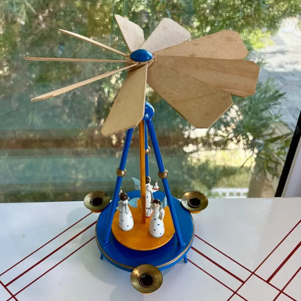 Vintage 1960s German Christmas Pyramid Angel Candle Carousel Spinner